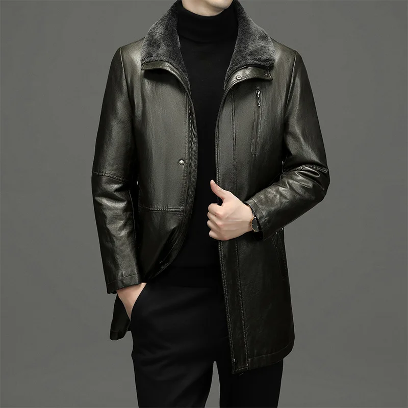 2023 Winter New Men's Thickened and Warm Casual Leather Jacket for Middle and Elderly