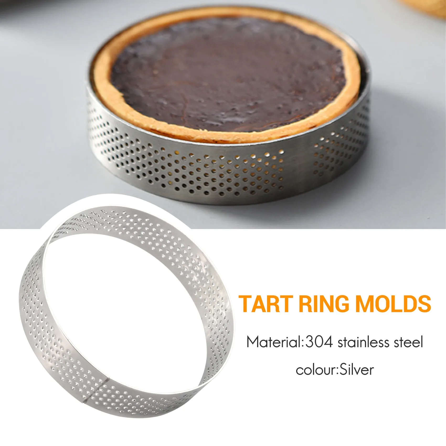 5 Pcs Circular Porous Tart Ring Bottom Tower Pie Cake Mould Baking Tools Heat-Resistant Perforated Cake Mousse Ring, 8cm