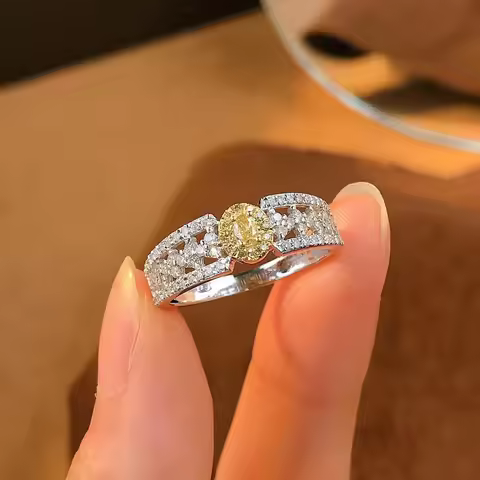 Classic light luxury inlay diamonds Yellow Crystal rings for women silver 925 fashion hollow out exquisite ring wedding jewelry