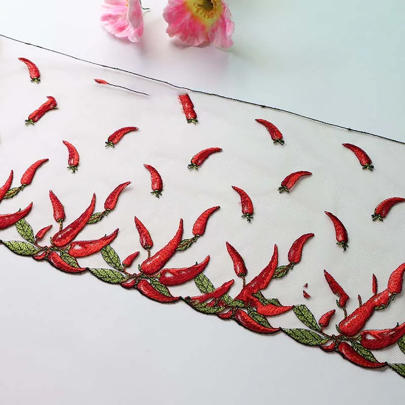 

16Yards Red Pepper Pattern Embroidery Mesh Lace Mesh Tulle Underwear Bra Skirt Skirt Dance Dress Lace Accessories