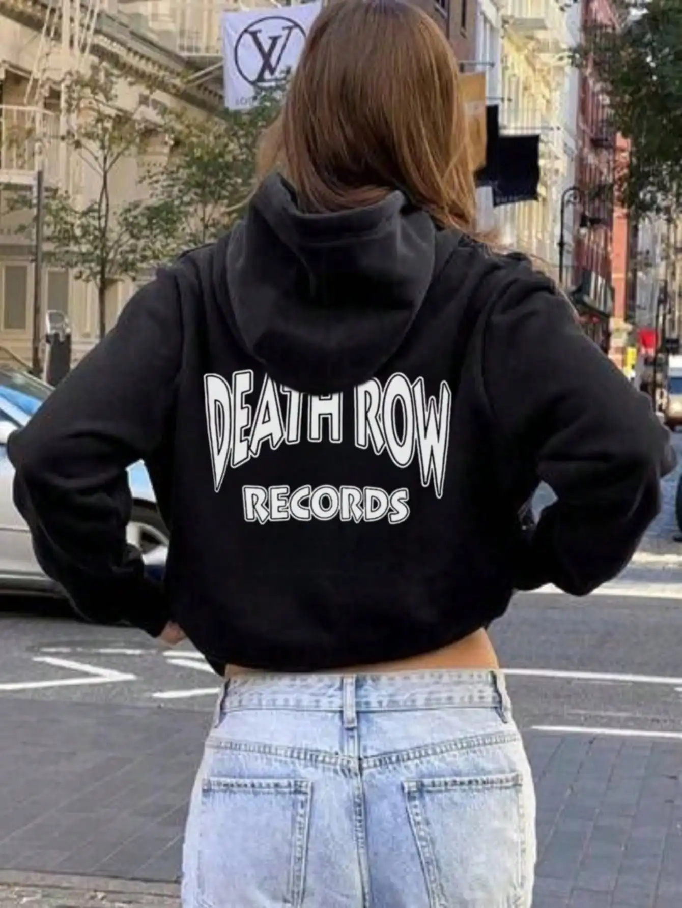 Women's Death Row Records Graphic Hoodie, Loose Fit Long Sleeve Drawstring Hooded Sweatshirt with Pocket