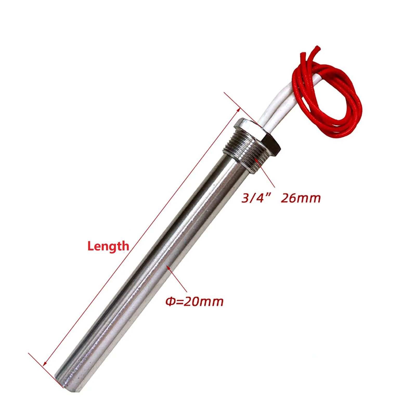 سخان خرطوشة 220 فولت DN20 3/4 بوصة (25 مم) خيط من الفولاذ المقاوم للصدأ عنصر تسخين من نوع الغمر 500 وات/1 كيلو وات/1.5 كيلو وات/2 كيلو وات/2.5 كيلو وات/3 كيلو وات