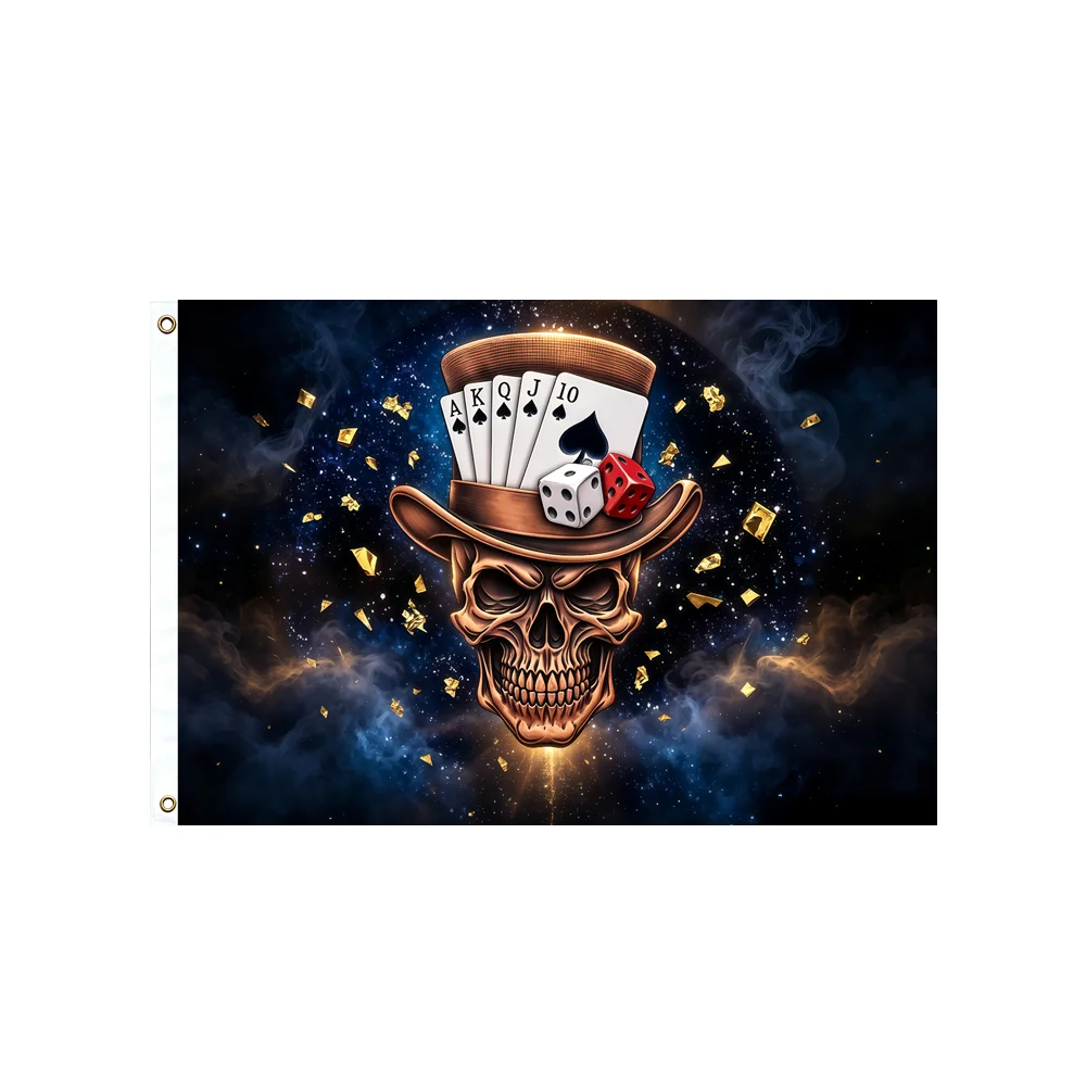 Casino Flag 2x3ft 3x5ft Poker Skull Royal Flush Ace Spades Top Hat Dice Gambling Vegas Theme Banner Party Wall Hanging Decor