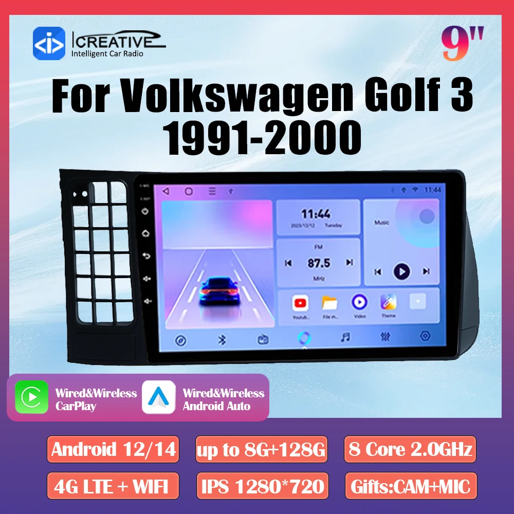 أندرويد 14 سيارة الوسائط المتعددة لفولكس واجن جولف 3 1991-2000 ميزات CarPlay المتكاملة لتحديد المواقع والملاحة مشغل ديفيدي نظام ستيريو