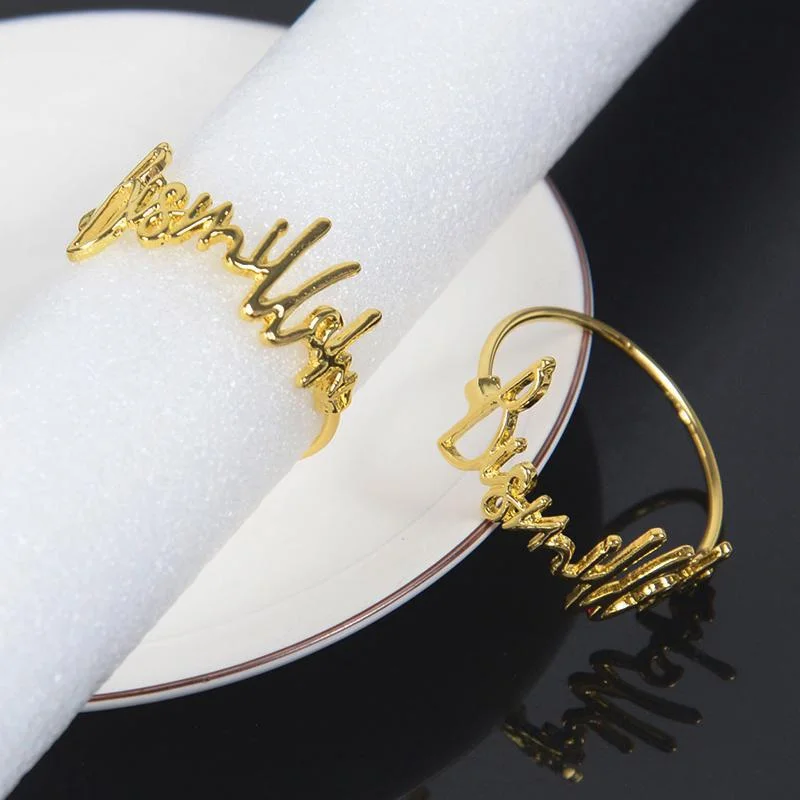 6pcs Gold Silver Bismillah Napkin Rings Alloy Letter Napkin Holder Muslim Islamic Ramadan Kareem Party Decor Eid Mubarak Gifts