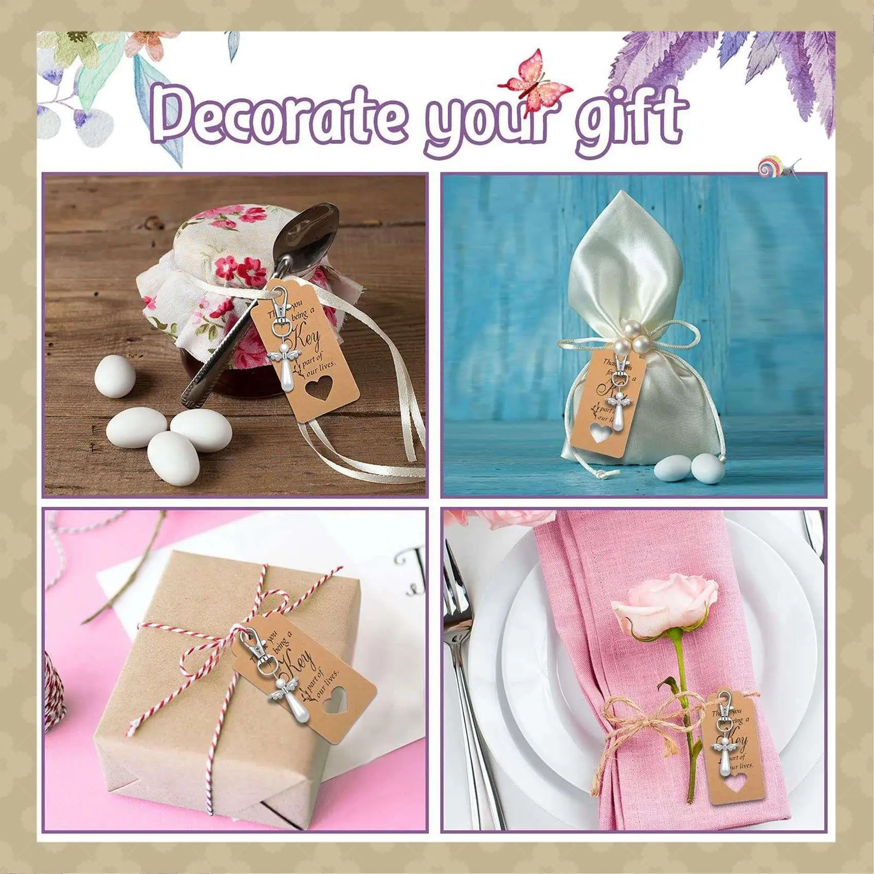 AB45 60Pcs Thank You Gift Angel Keychains Wedding Favors Guardian Angel For Christening Baby Shower Birthday Giveaway