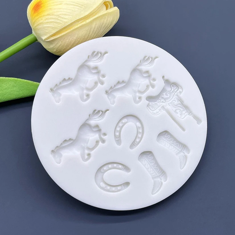 Horse Saddle Cowboy Boots Silicone Mold Sugarcraft Cupcake Baking Mold Fondant Cake Decorating Tools