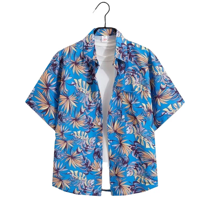 Men's Summer Seaside Printed Short Sleeve Shirt Retro Beach Vacation Hawaiian Loose Casual Handsome Half Sleeve Floral Shirt