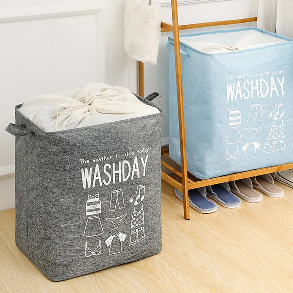 Foldable Dirty Clothes Basket Large Capacity Cotton Linen Storage Bag With Handles Drawstring Dust-Resistant Laundry Container
