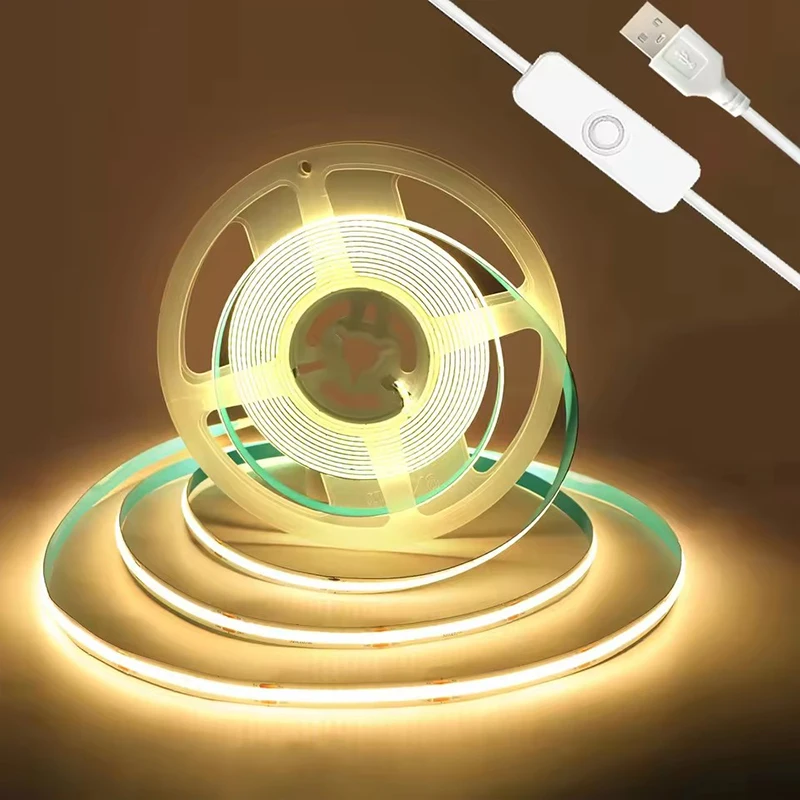 5V COB LED-Streifenlicht, selbstklebendes flexibles USB-LED-Band mit Schalter, hochdichte lineare Beleuchtung für Küchenschrank, Schlafzimmer