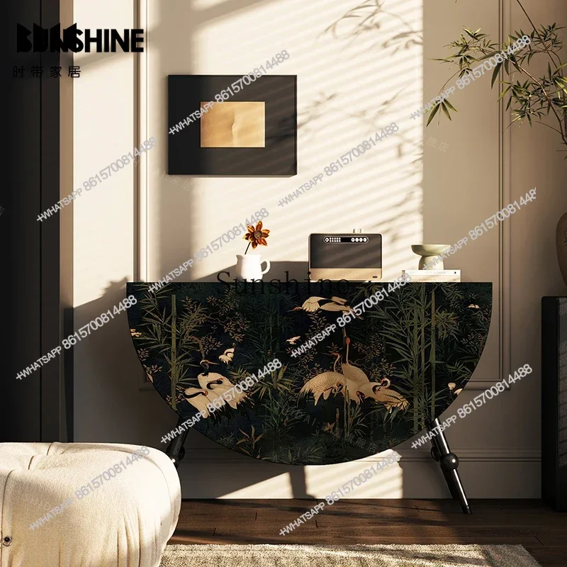 

French entrance retro solid wood new Chinese living room kitchen storage side cabinetX