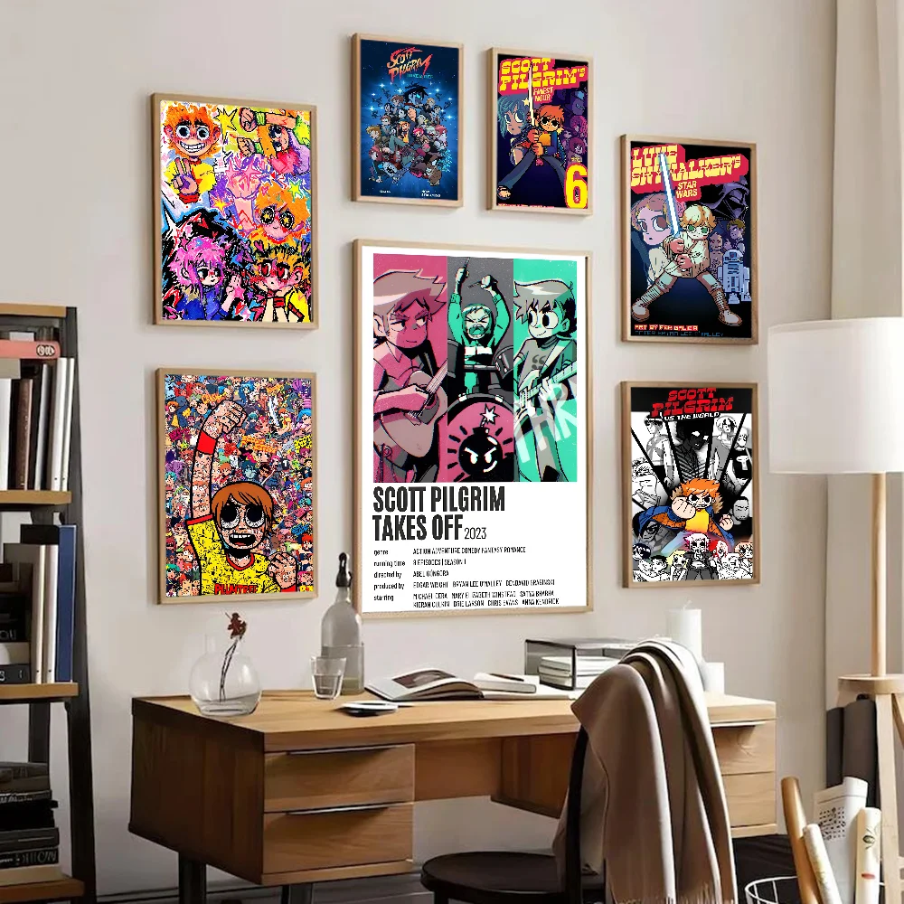 Scott Pilgrim Takes Off Classic Movie Posters Waterproof Paper Sticker Coffee House Bar Decor Art Wall Stickers
