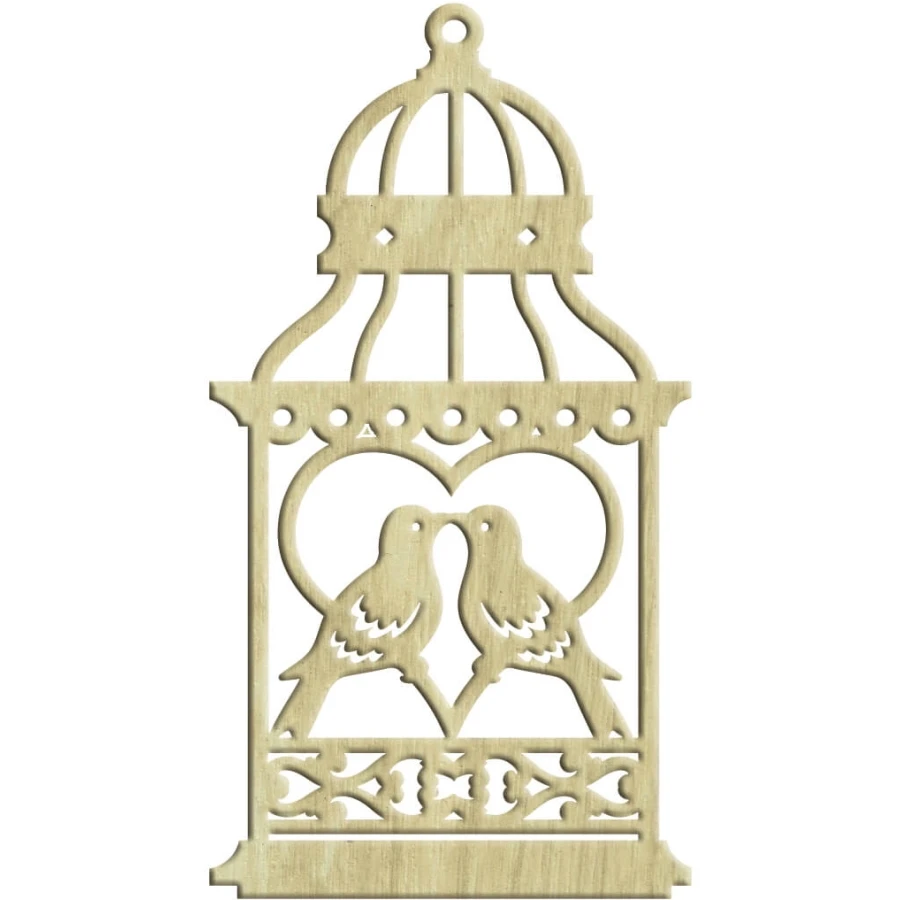 KD201 Cage and Bird Wooden Package Ornament, Unpainted Package Ornament