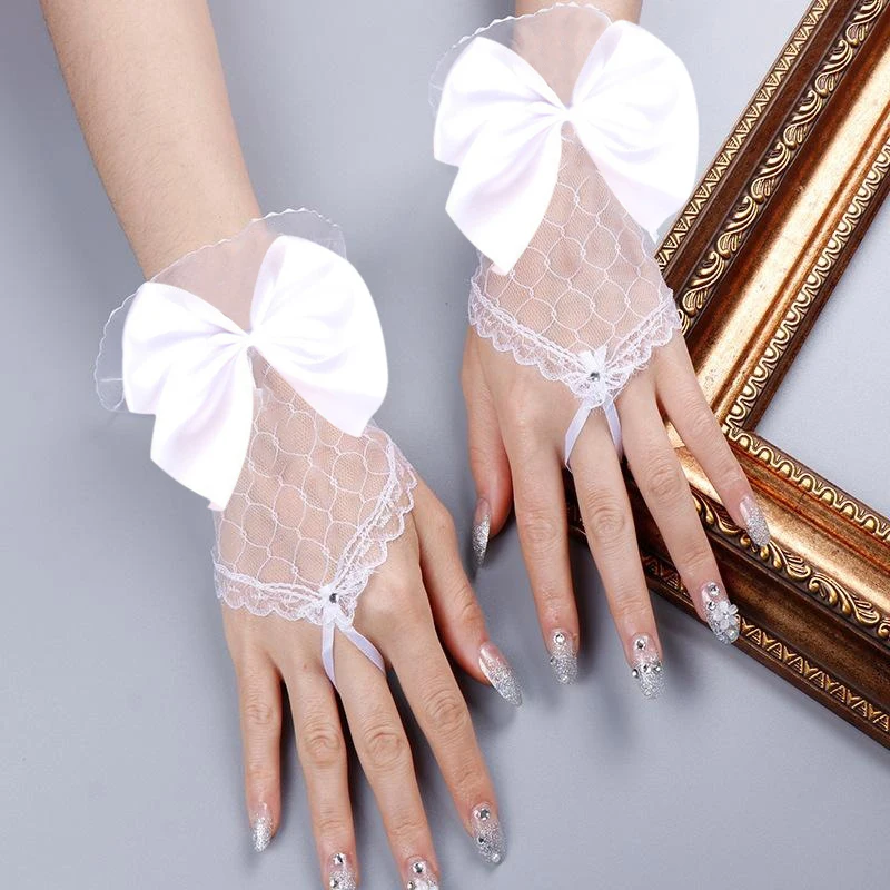 1Pairs Photography Lace Mesh Hollow Bow Gloves Nails Accessories Short Fingerless Sleeves Decoration Nail Gel Polish Display