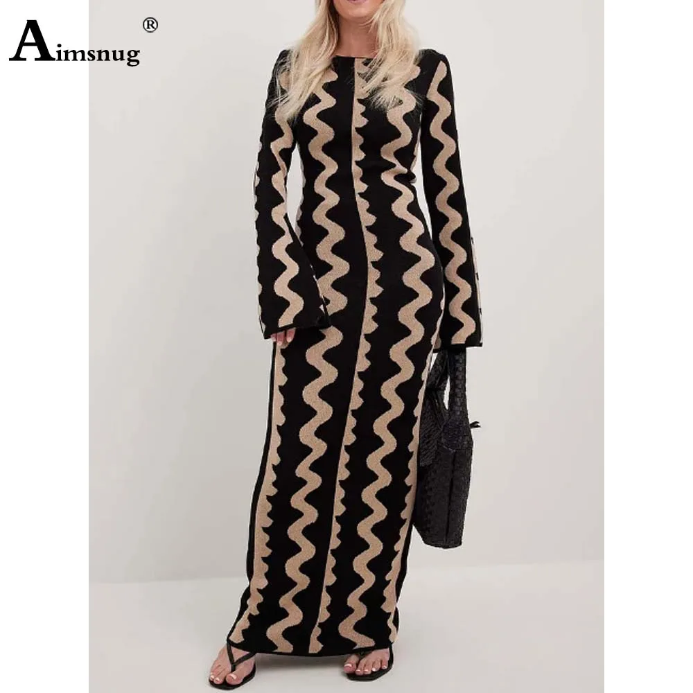 2023 Women Elegant Long Wave Cut Party Dresses Autumn Winter Knitting Maxi Dress Plus size 3xl Ladies Vintage Skinny Dress Femme