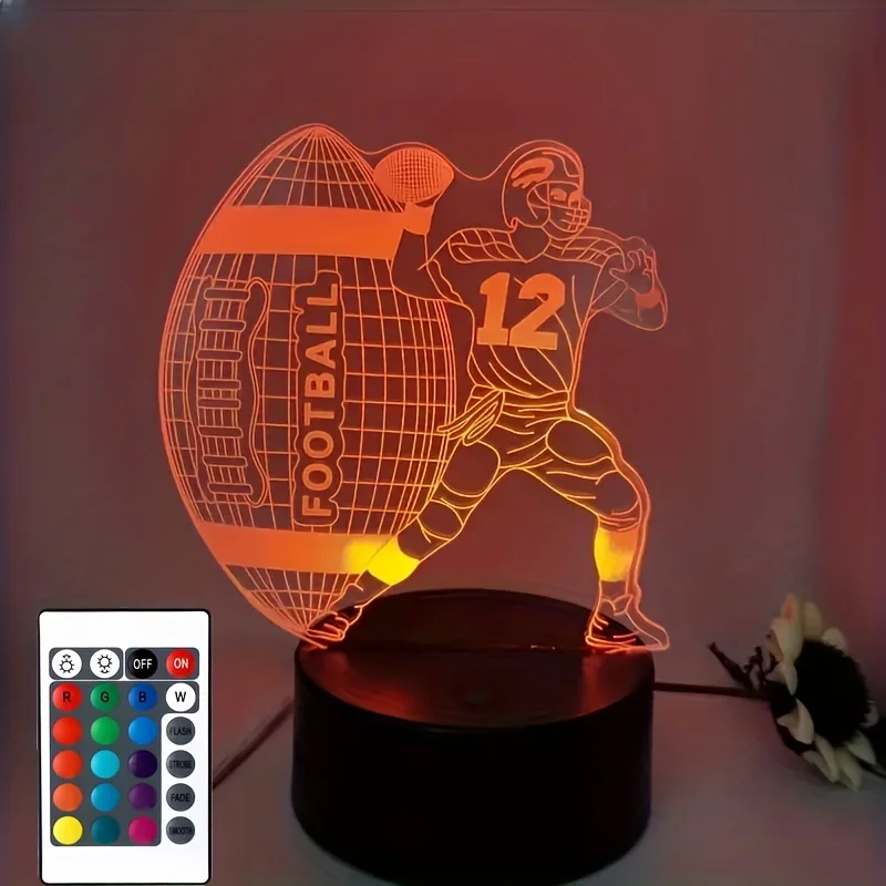 Futebol Night Light com controle remoto e cabo USB, 3D LED Slide, Luz Variável, Natal, Presente Fan Aniversário, 16 cores