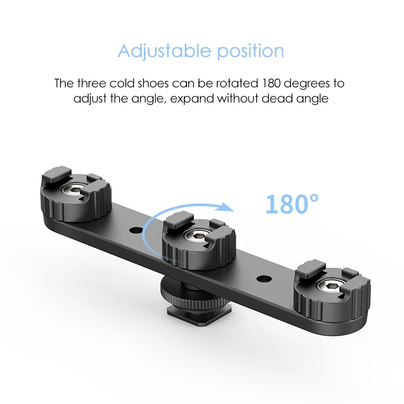 Triple Cold Shoe Bracket with 1/4 Inch Adapter for SLR Camera Mount Adapter