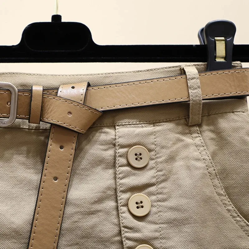 2026 chique shorts feminino cinto coreano botões sólidos fenda lateral a linha streetwear moda saias chique harajuku verão calças soltas