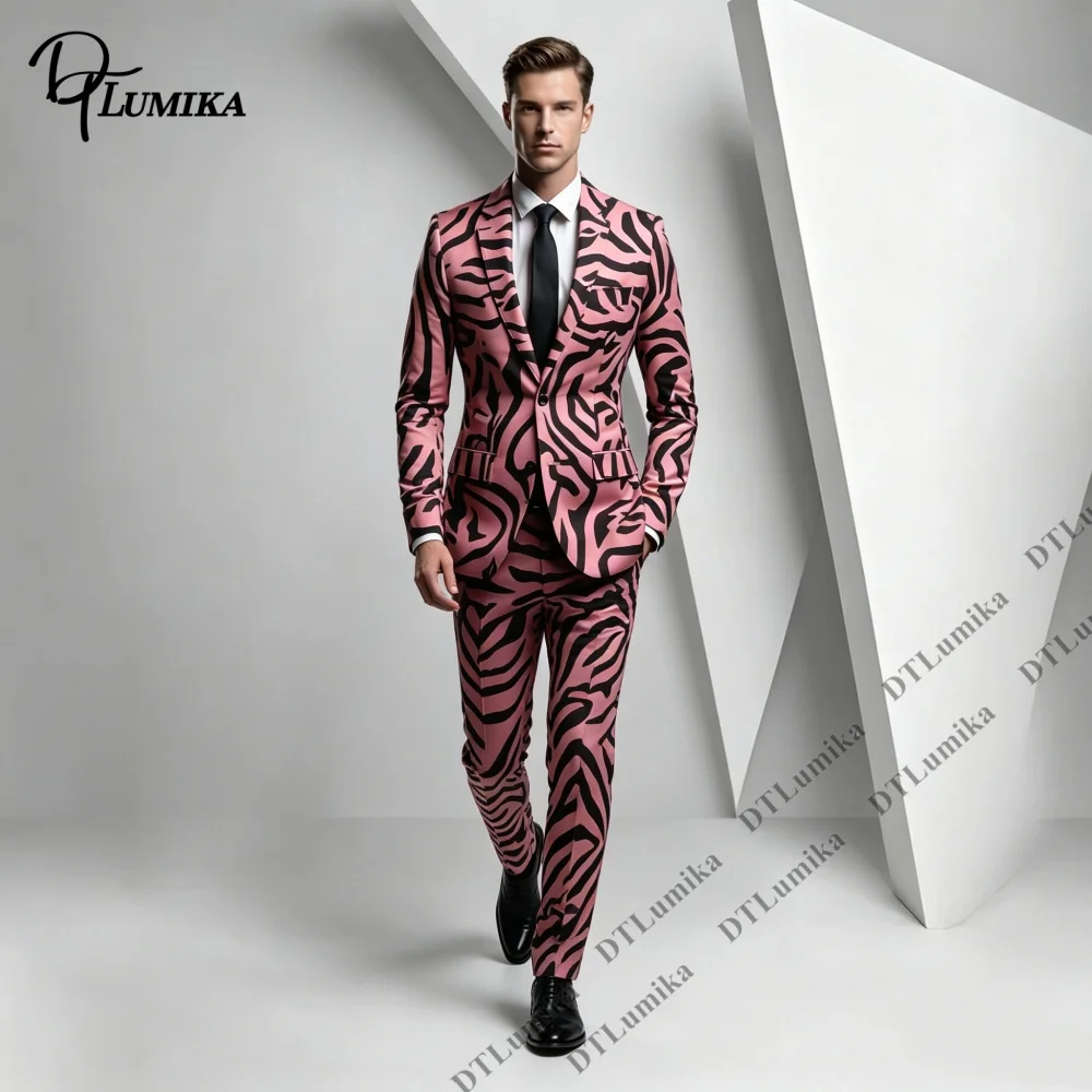 

Zebra Stripe Print Men 2 Piece Suit Blazer Matching Straight Trousers Set Fashion Photoshoot Prom Carnival Trendy Themed Party