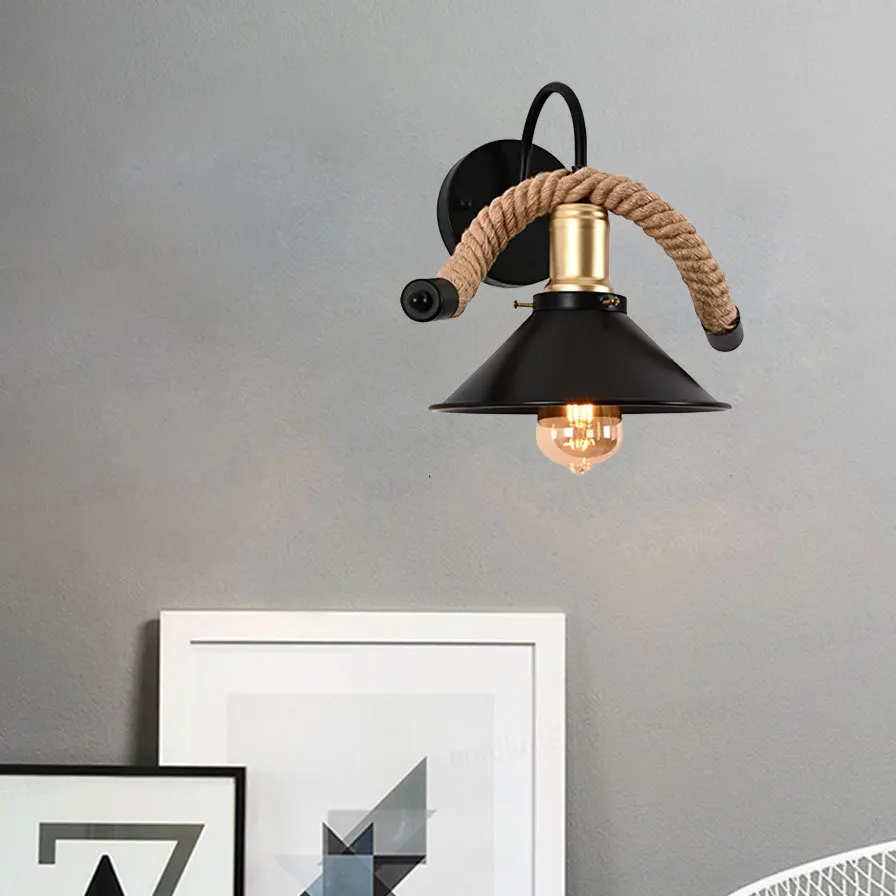 

American Retro Hemp Rope Wall Lamp Creative Industrial Style Corridor Aisle Cafe Balcony Corridor Wrought Iron Lamps