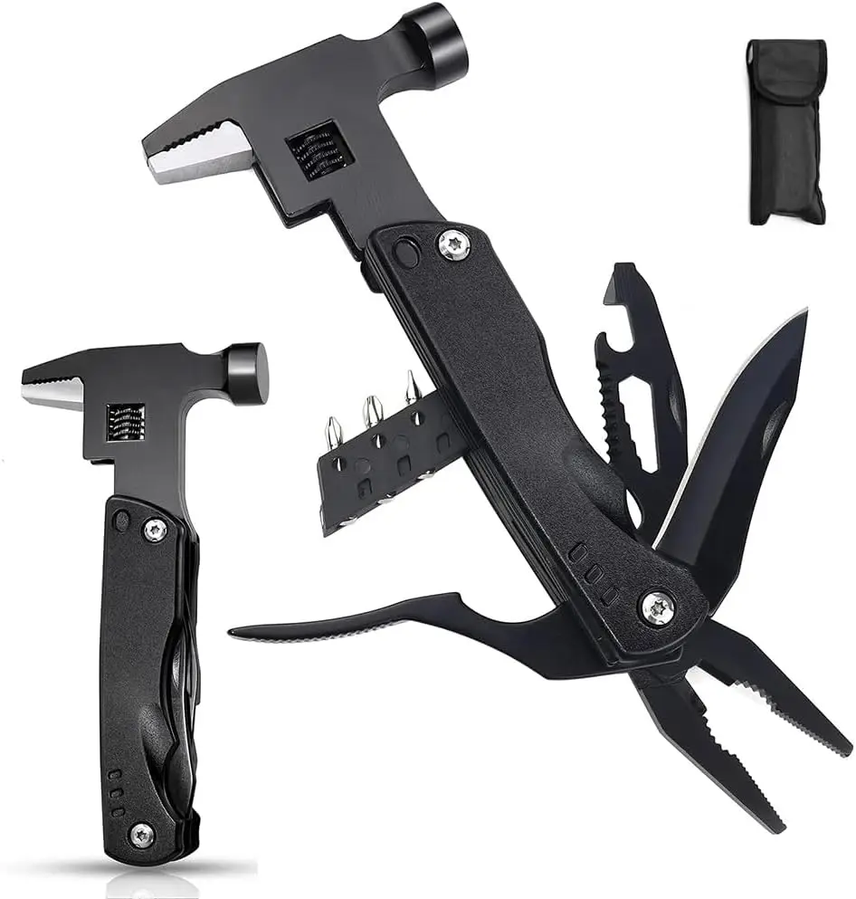 Adjustable Wrench Multitool Hammer for Survival,14in1 Emergency Escape Tool With Knife,Plier,Screwdrivers,Saw,Fish Descaler etc