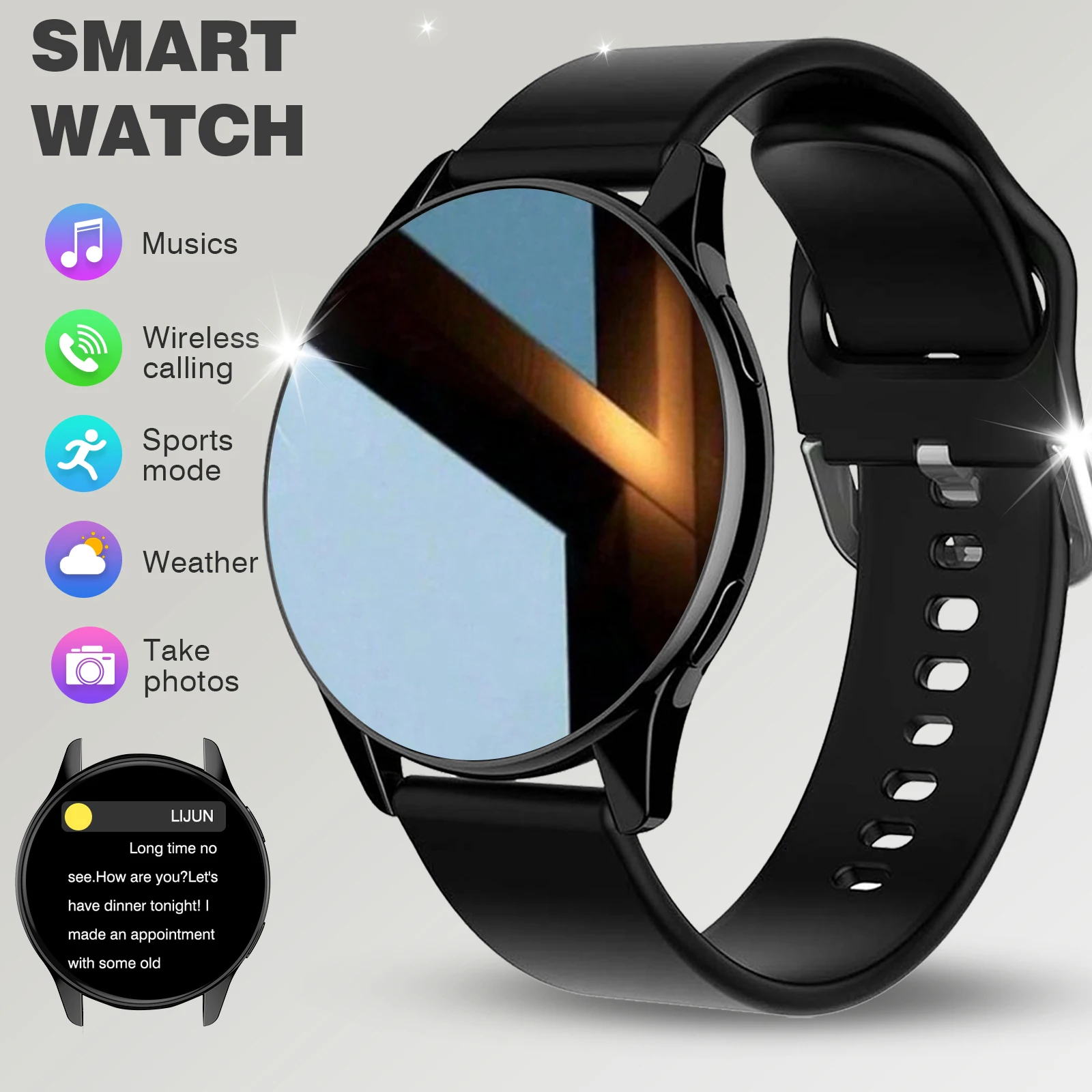 Smartwatch, draadloze oproep/wijzerplaat, multisportmodus, meerdere APP-herinneringen, geschikt voor mannen en vrouwen, compatibel met iPhone/An