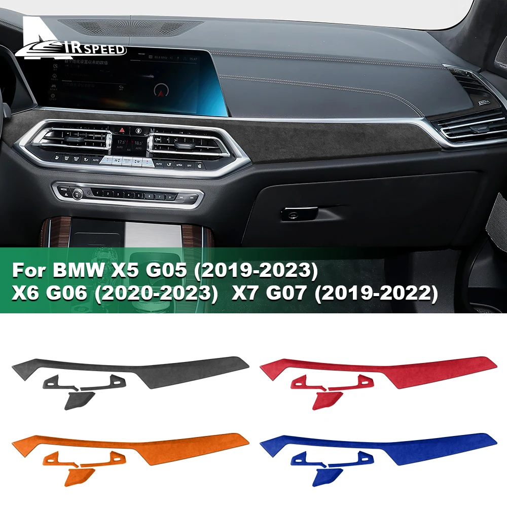 LHD Italy Super Suede for BMW X5 X6 X7 G05 G06 G07 2020-2022 Car Co-pilot Dashboard Decorative Trim Cover Sticker Accessories