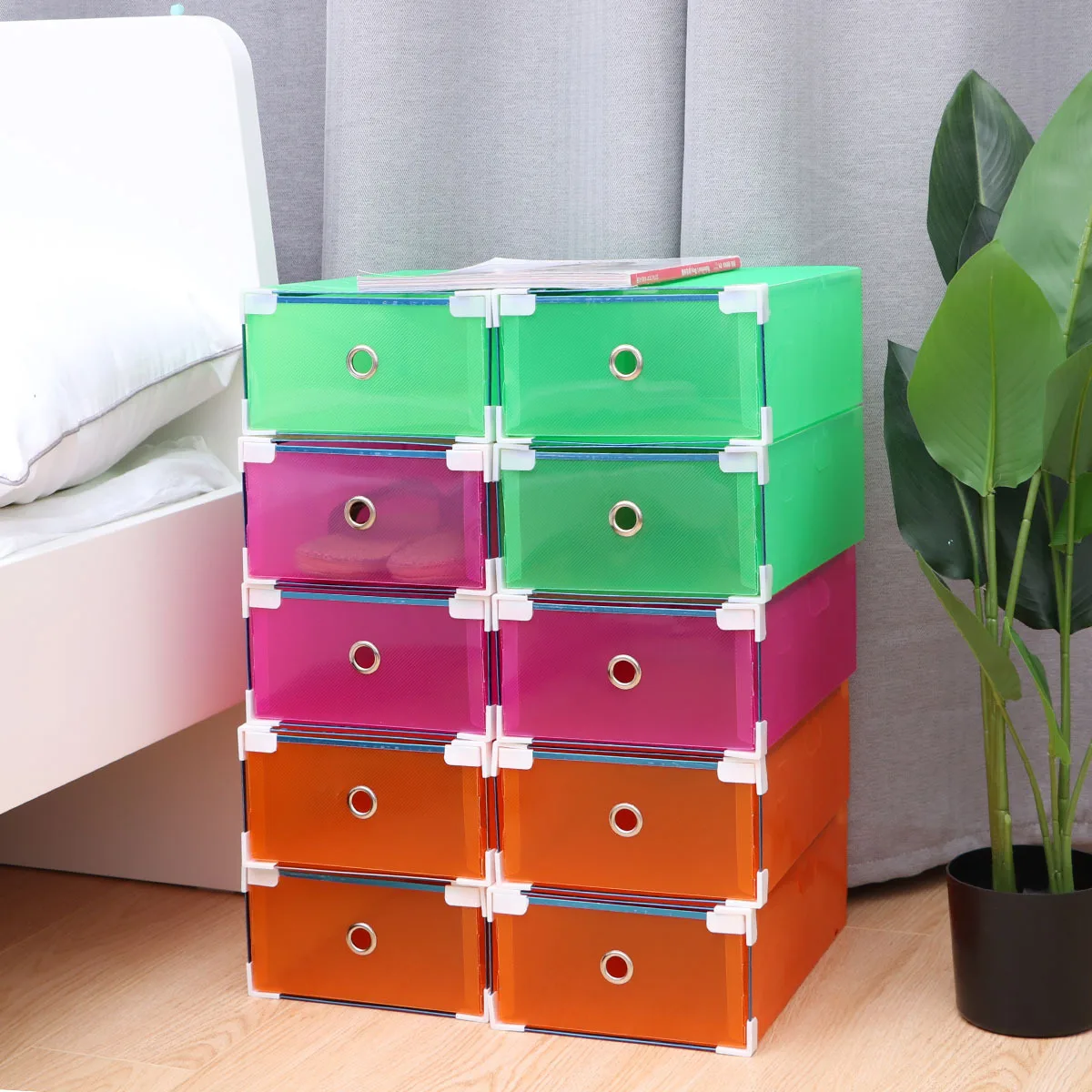 

10Pcs Plastic Shoe Storage Boxes Clear Drawer Dustproof Stackable Shoe Organizer for Women Shoes Storage Size 31x20x11cm