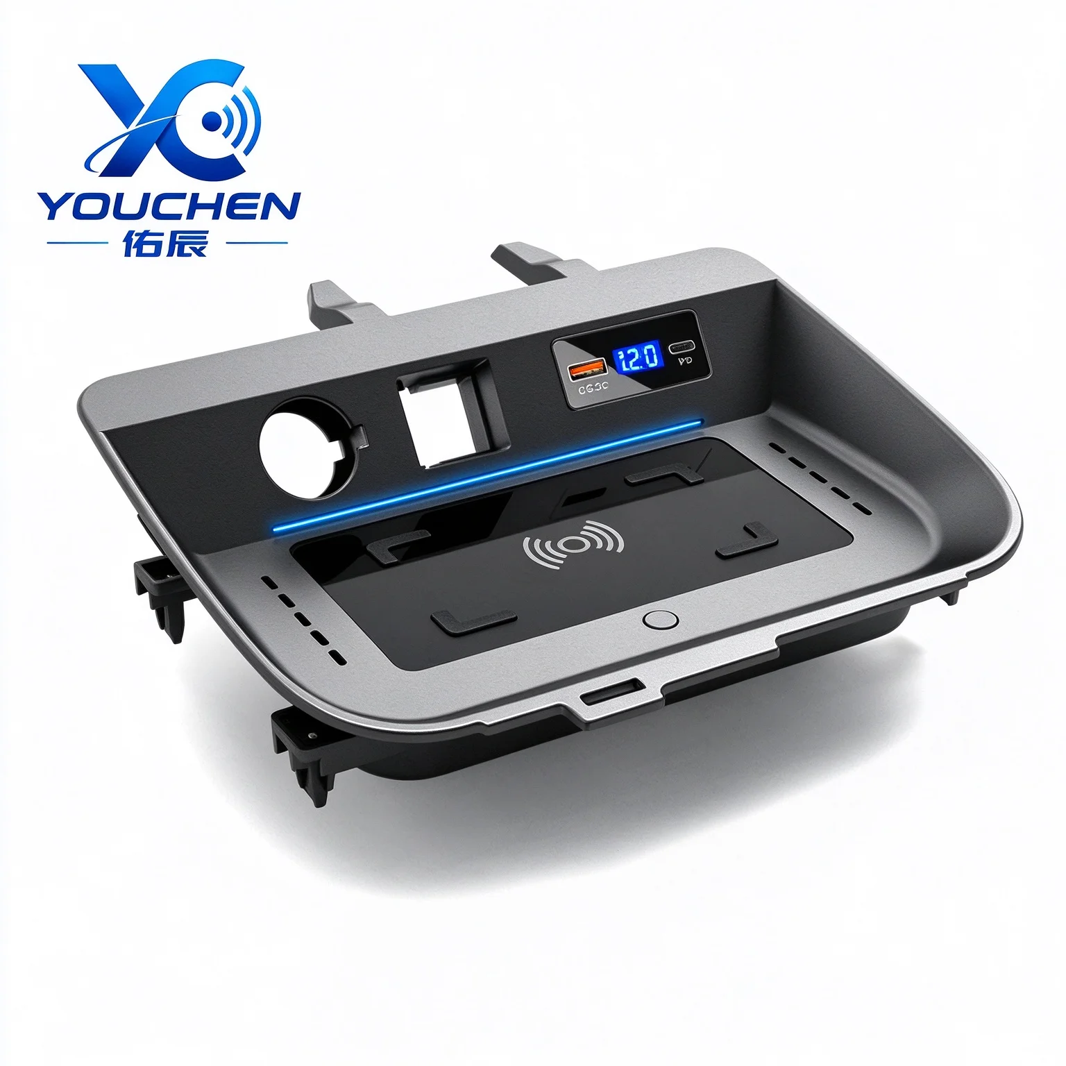 English: Car Wireless Charger for 20-23 RAV4, Fast Charging Station with Type-C Port, On Off Switch, Vehicle Phone Charging Pad