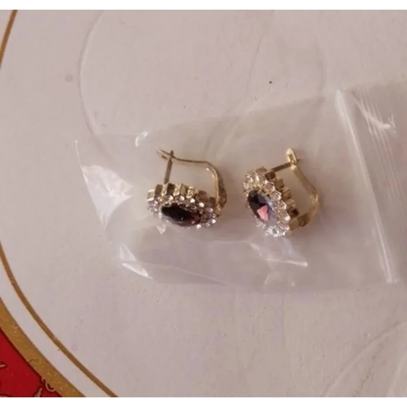 Elegant Gold Color Inlaid Red Zircon Stones Drop Earrings for Women Trendy Bridal Engagement Wedding Dangle Earrings Jewelry