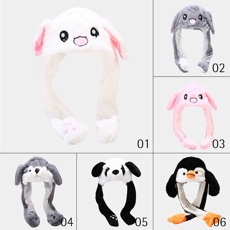 Cute Bunny Hats With Moving Ears Cartoon Beanie Hat Airbag Cap Trendy Sweet Bunny Hat Soft Warm Scarf Hats Movable Ears