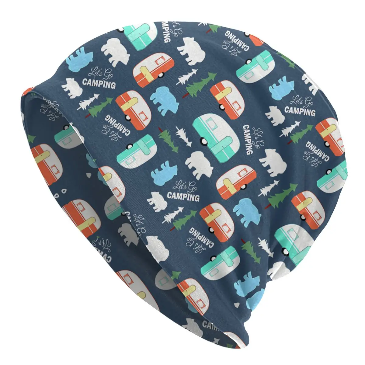 

Let's Go Camping Retro Campers Pattern - Navy Blue Duvet Cover Men Women Thin Beanies Outdoor Ski Cap Double Layer Fabric Bonnet