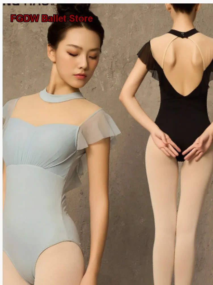 Women's Adult Gymnastics Leotard Stand Collar Cap Sleeves Yoga Dress Body Suit One-Piece Dress Basic Training Practice Leotard