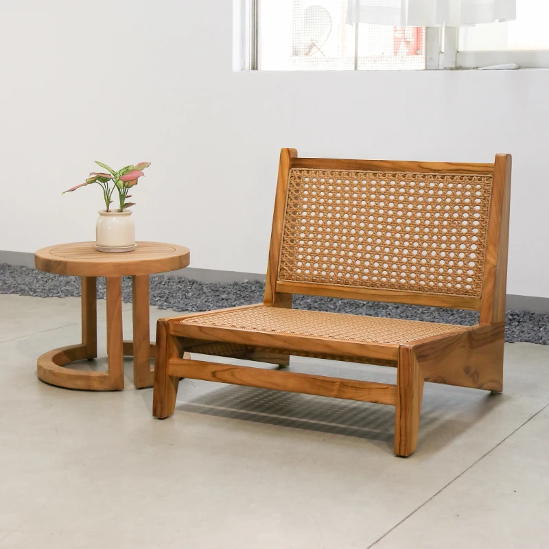 #Outdoor Teak Sofa Chair Courtyard Waterproof And Sunscreen Balcony Hotel All-weather Garden Made Of Rattan Furniture