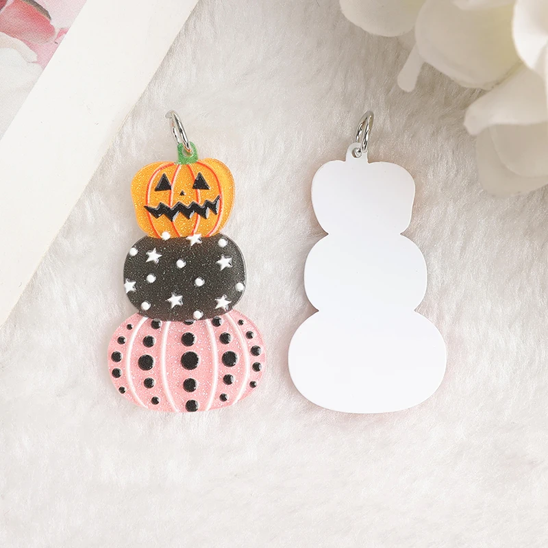 10pcs Halloween  Charms Acrylic Skull Pumpkin Cat Pendant For Necklace Keychain Diy Making Accessories