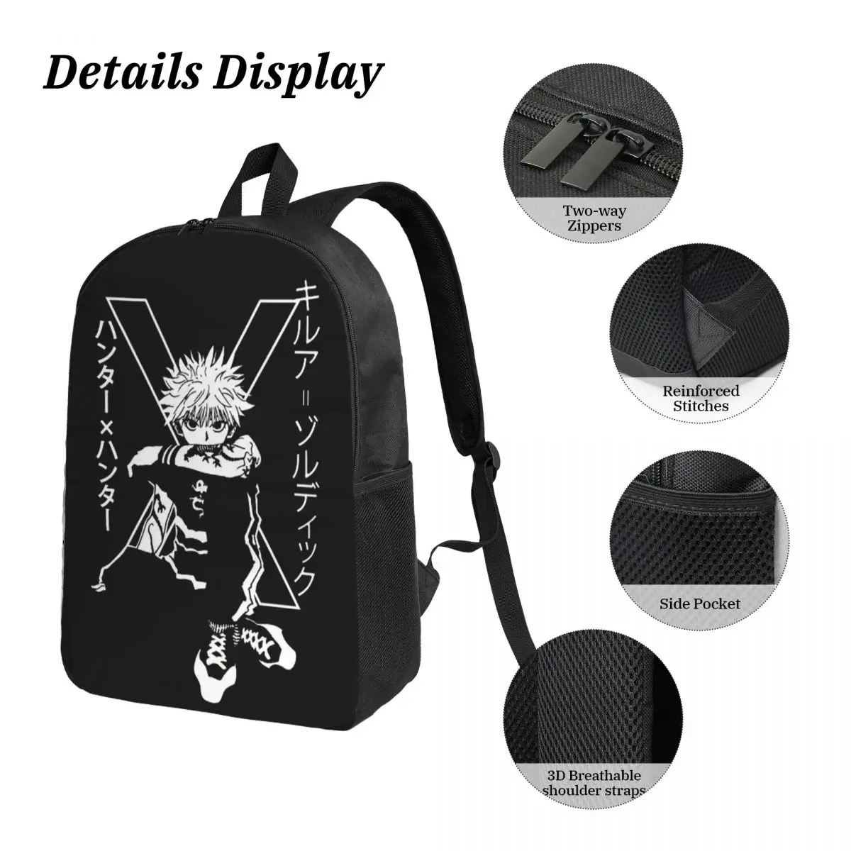 Killua Zoldyck Anime HXH Hunter x Hunter Rugzak Student Jongens Meisjes Boekentas Schooltas 3ps Geïsoleerde Lunch Tas Etui