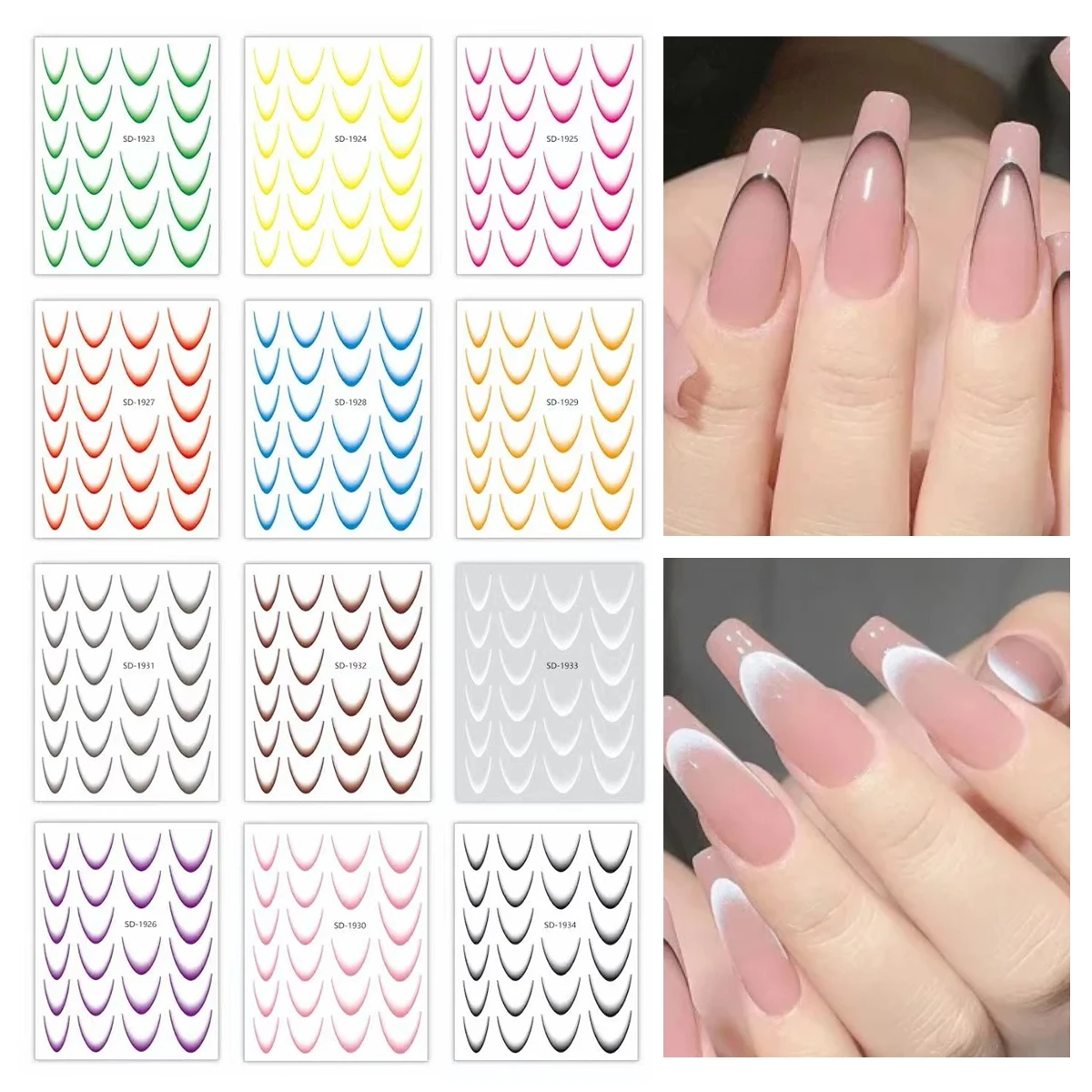 1 Vel Gradiënt Kleur Lijn Design Franse Nail Art Stickers Zelfklevende Nagel Tips Gidsen Voor Diy Nagels Decoratie Accessoires