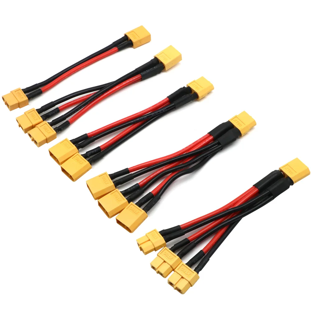 Conector de batería paralelo XT60, Cable macho/hembra de doble extensión Y divisor, Cable de silicona de 14AWG de 3 vías para Motor de batería RC