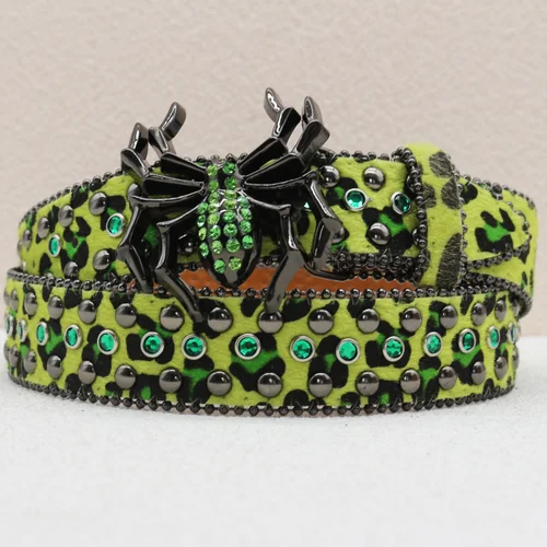 Imagen 2 del producto Nuevo cinturón de diamantes de imitación de araña con estampado de leopardo, cinturón con remaches de jeans estilo hip-hop Y2K europeo y americano, cinturón con hebilla de araña grande.