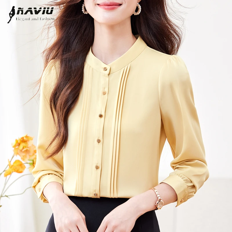

NAVIU Temperament Long Sleeve Shirt Blouse O Neck Elegant Formal Shirt Spring Autumn New Fashion Office Ladies Work Tops
