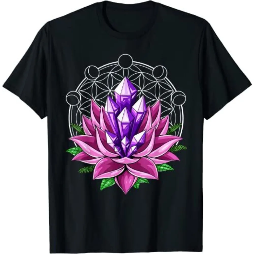 

Flower of Life Yoga Sacred Geometry Design Tee Advanced Creativity T-Shirt Women Daily Life Casual Crewneck Cotton Short Sleeve