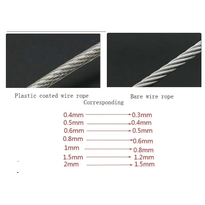 50 Meters 0.5-3mm Pvc Coated Flexible Steel Wire Rope Soft Cable Transparent Stainless Steel Clothesline