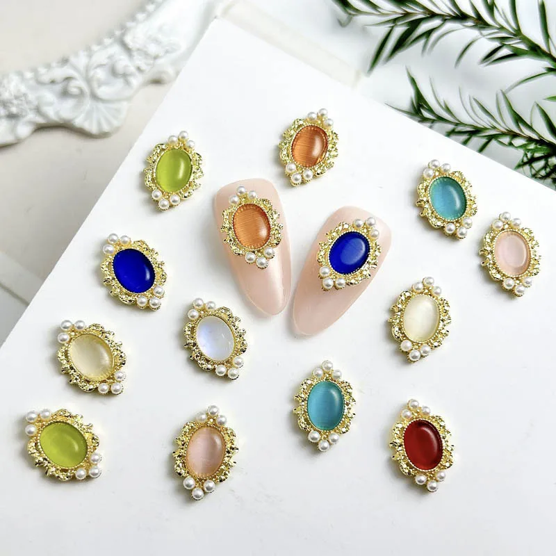 10 pezzi nuovi ciondoli per unghie in lega di opale traslucido con strass simulati decorazioni per unghie intarsiate di perle per parti di unghie fai da te
