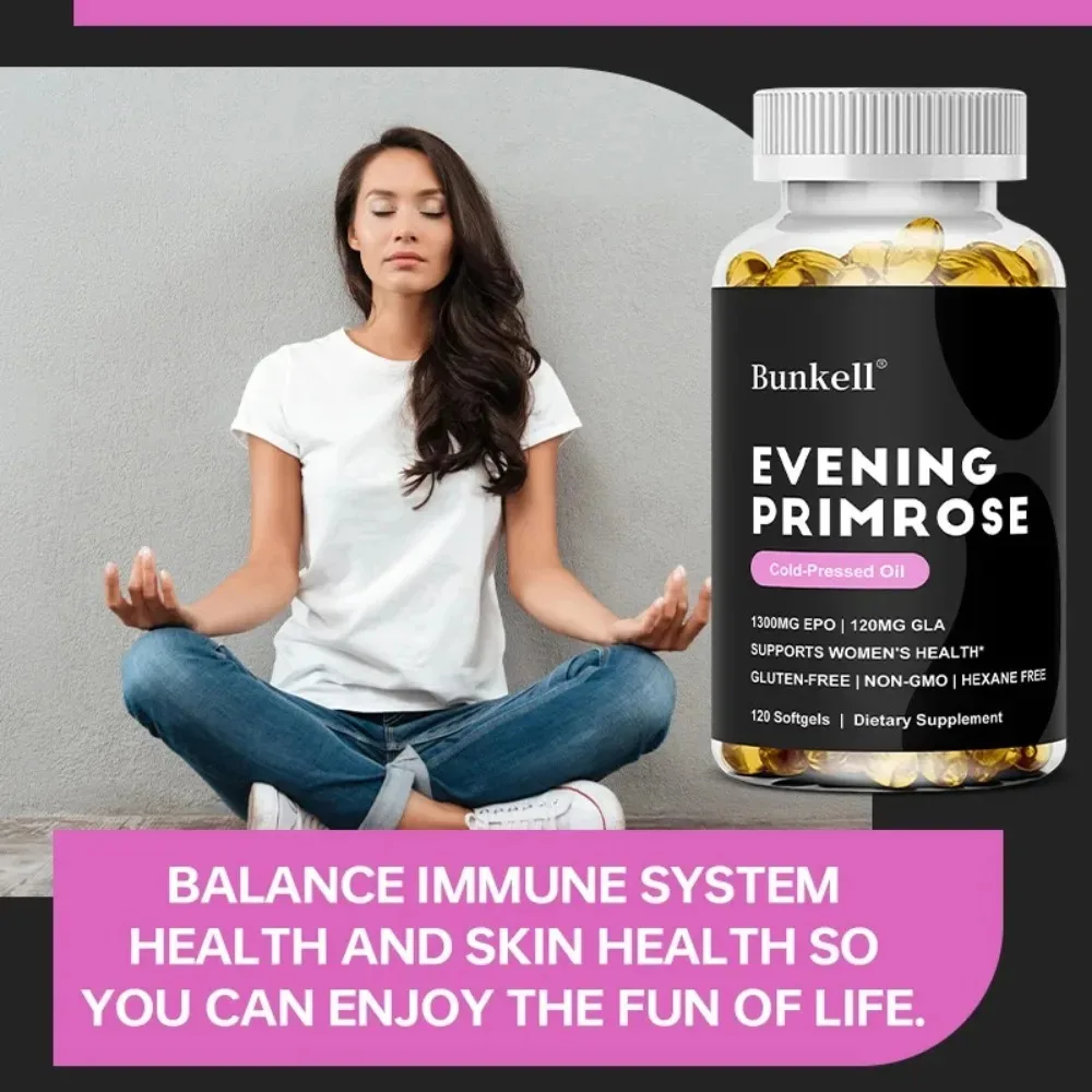 Evening Primrose Oil, 1,300mg Per Serving, with 120mg GLA for Womens Health & Skin Care Support, Non-GMO, 120 Softgels