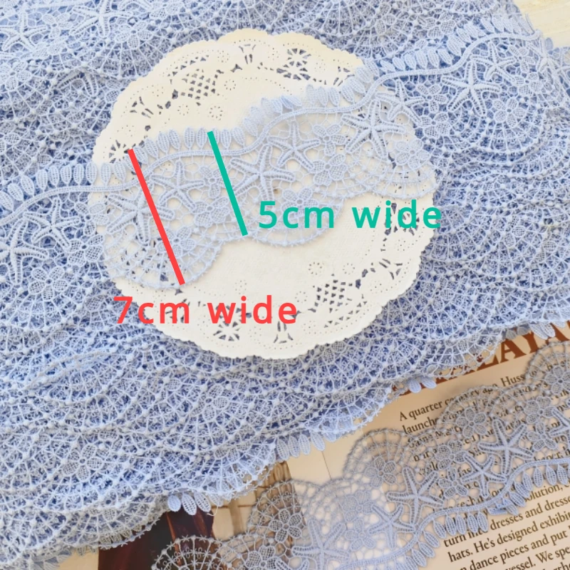 2Yard Light Blue Star Embroidery Lace Trim Wedding Dress Decorative Ribbon Tape Clothes Trimming DIY Sewing Material Accessories