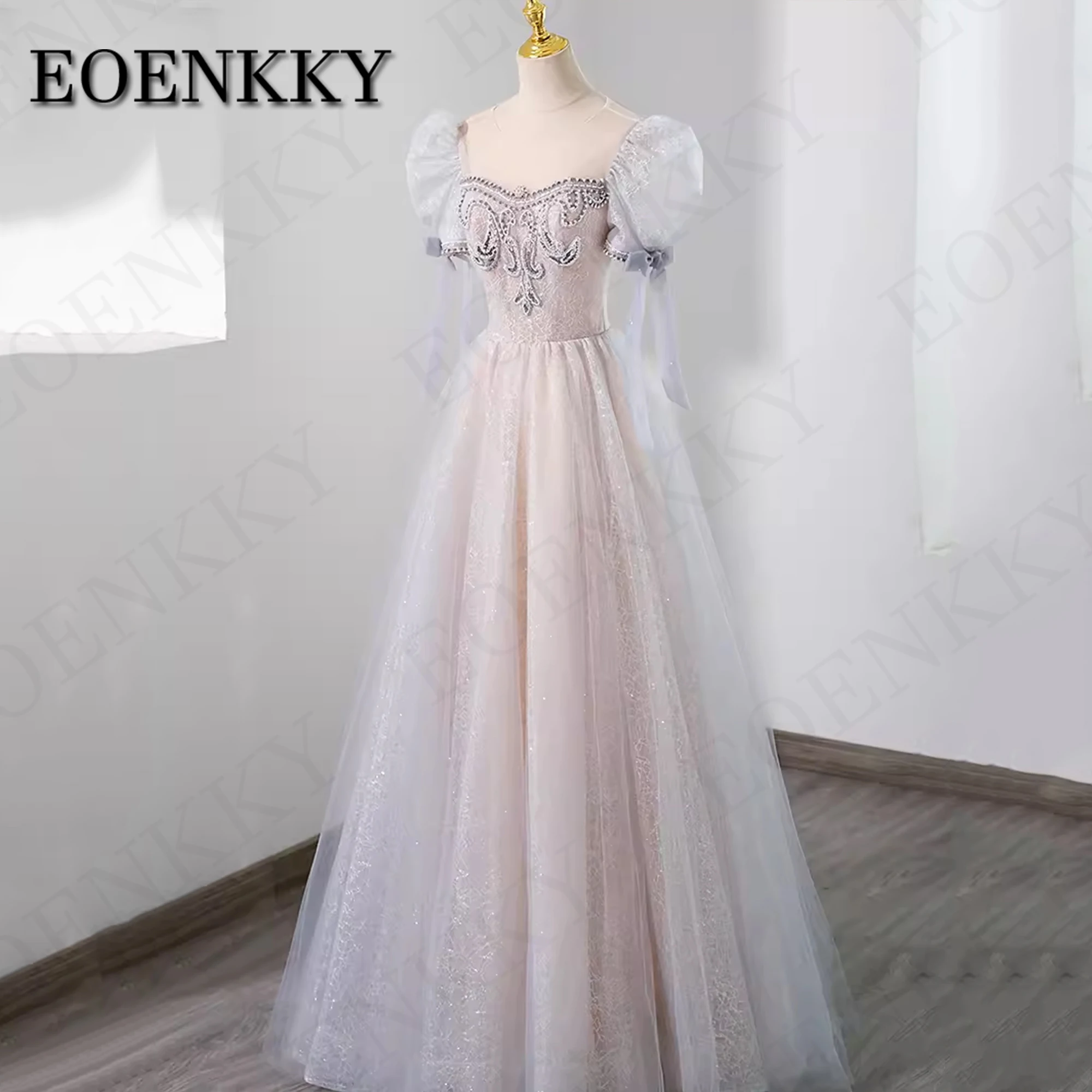 Graduation Princess Tulle Prom Dresses 2024 maniche A sbuffo Sparkly A Line Wedding Party Dress Illusion o-collo Women Abiti da ballo in tulle da laurea 2024  Maniche a sbuffo scintillanti, abito da sposa in linea  Ill