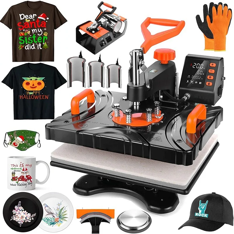 FREESUB Upgrade 8 in 1 Combo Heat press machine T-shirt cup hat plate sublimation logo printing machine for sale