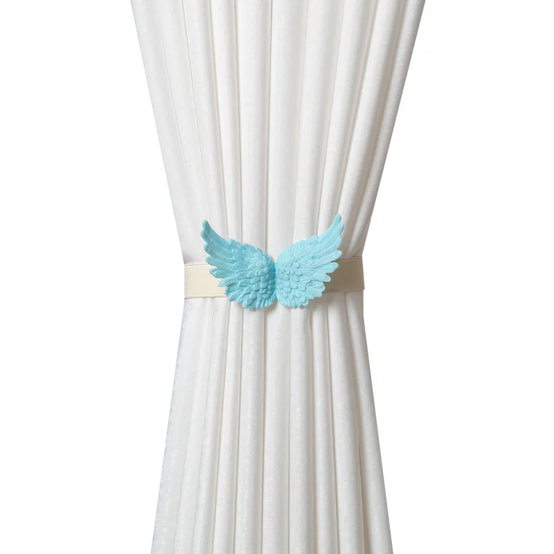 Angel Wing Curtain Tiebacks with Greenery Accent - Sheer Curtain Holder, Clip-on Fastener for Home Decor, Drill Clip-on Buckle