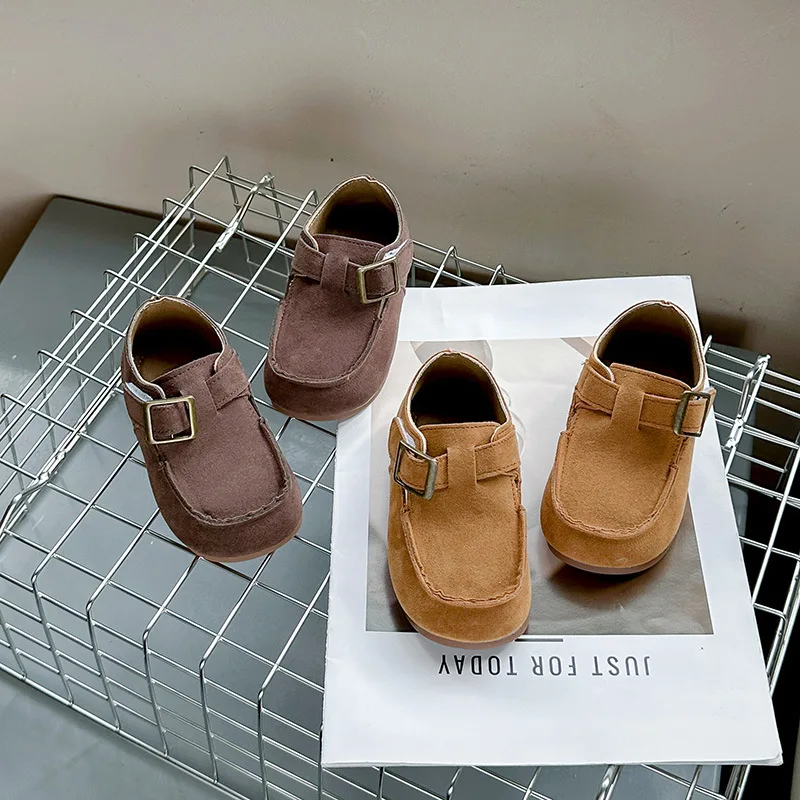 Children's casual Boken shoes, boys' retro single shoes 2025 spring new item, girls' frosted leather soft sole Korean version