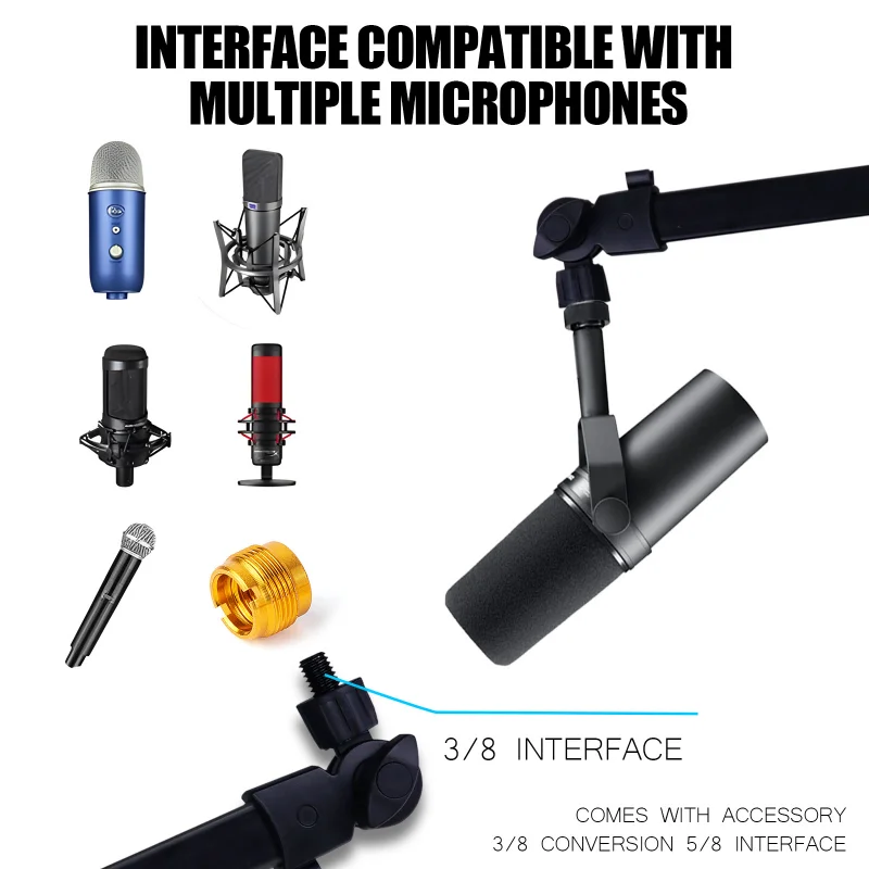 

Microphone Spring-Free Microphone Cantilever Stand with Built-In Cable Management Clip Microphone Desktop Live Broadcast Stand
